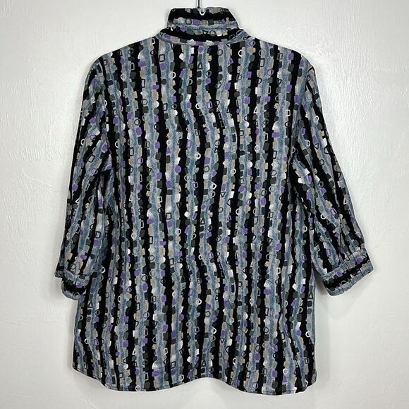 Beau Chemise Cotton Geo Pattern 3/4 Sleeve Blouse Top Size M - Picture 3 of 8